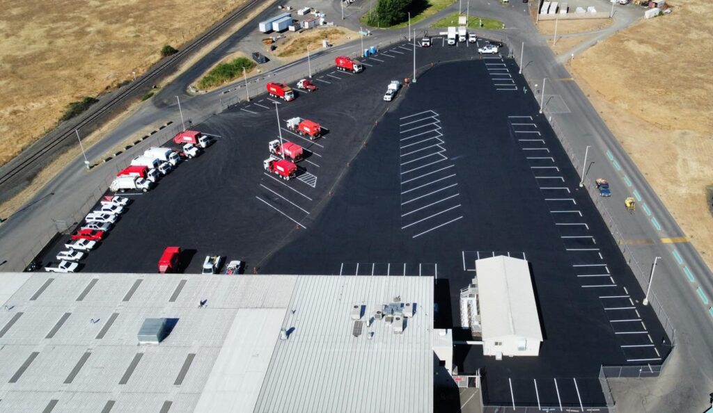 Completed asphalt sealcoating project by Fields Sealcoat in Southern Oregon