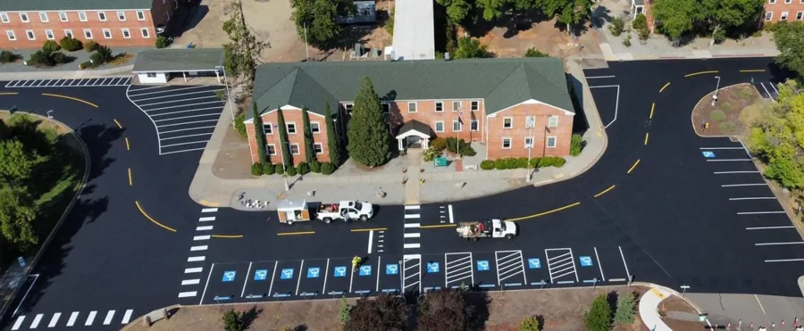 Completed asphalt sealcoating project by Fields Sealcoat in Southern Oregon