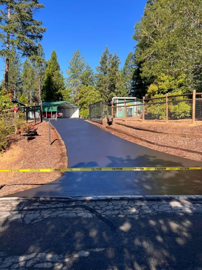 Completed asphalt sealcoating project by Fields Sealcoat in Southern Oregon