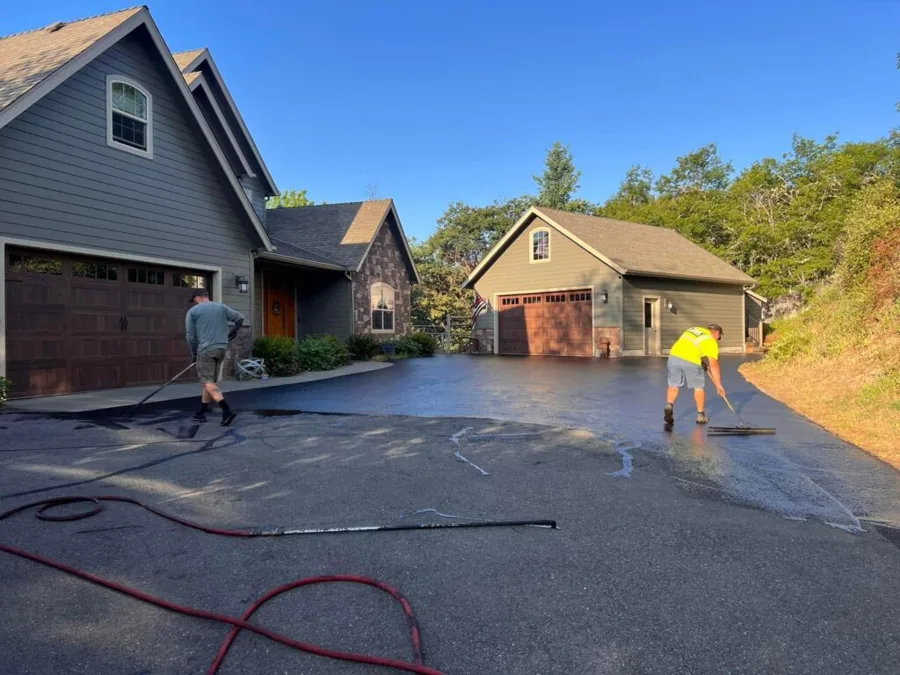 Completed asphalt sealcoating project by Fields Sealcoat in Southern Oregon