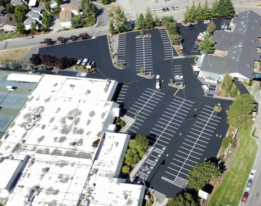 Completed asphalt sealcoating project by Fields Sealcoat in Southern Oregon